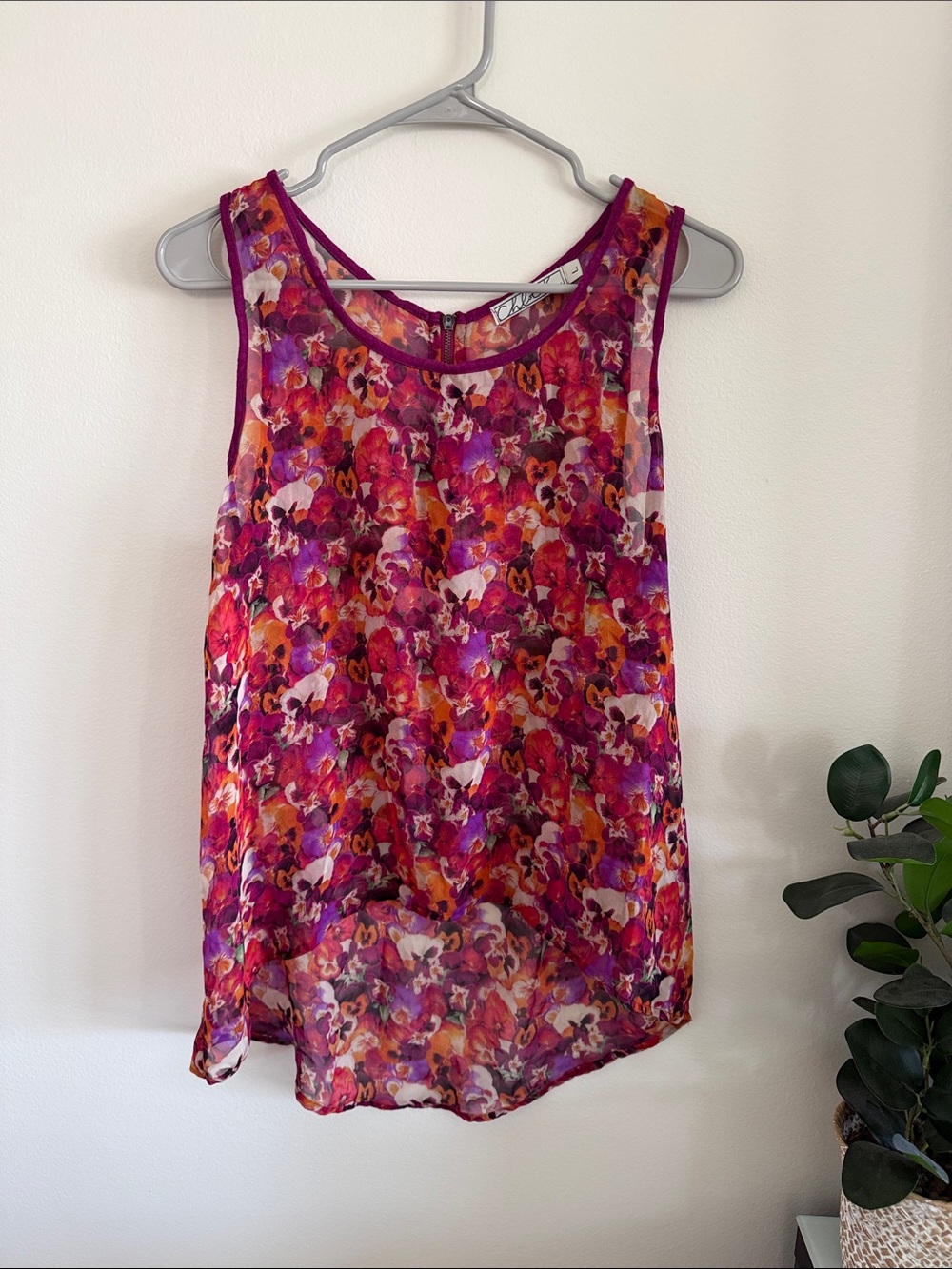 Chloe K Floral Sheer Camisole in Magenta and Orange
